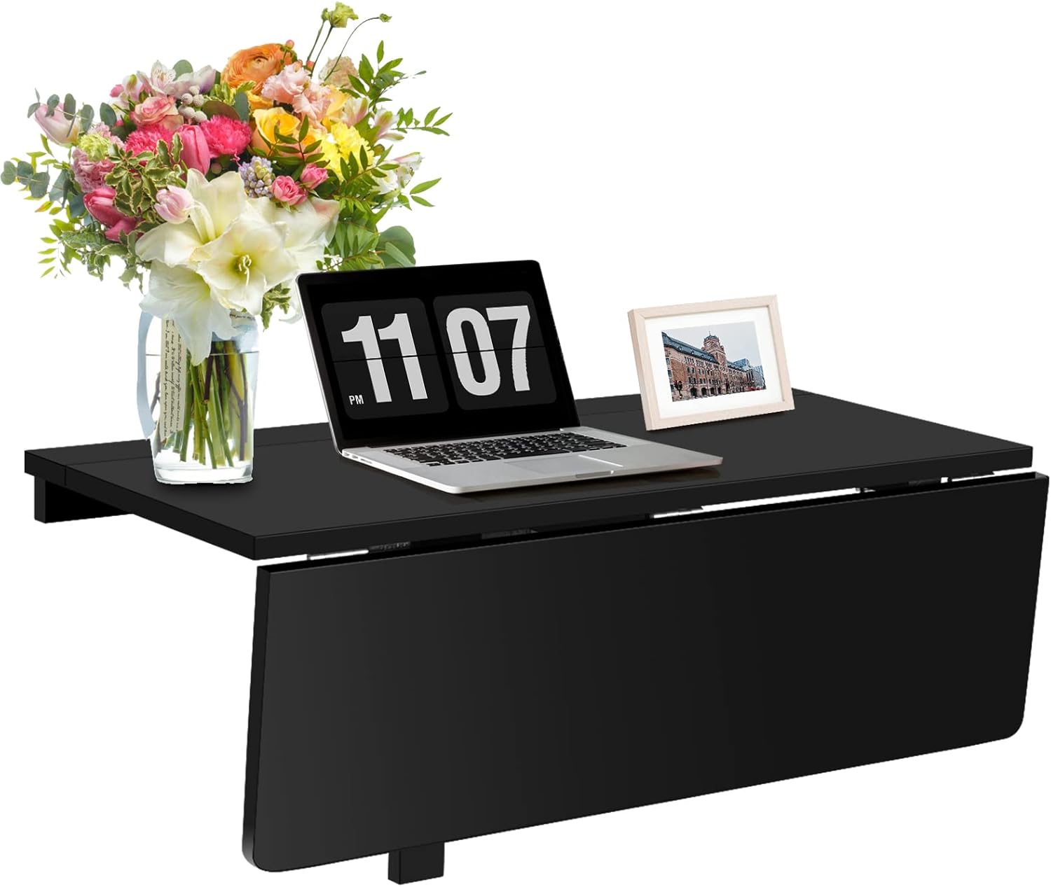 COSTWAY Wall Mounted Folding Table, 31.5" x 23.5" Drop-Leaf Floating Writing Desk for Small Spaces, Space-Saving Fold Down Laptop Workstation for Kitchen, Bedroom, Laundry Room, Study Room (White)