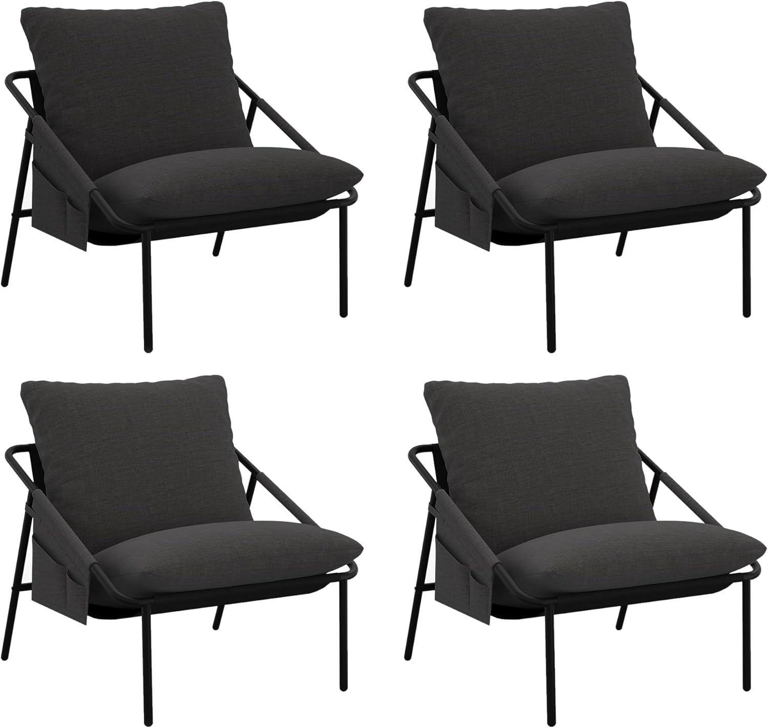 Apicizon Accent Chairs Set of 2, Cozy Soft Living Room Chairs, Modern Metal Frame Reading Chair with Pockets Back Pillow, Comfortable Accent Chair for Study Room Bedroom Office, Beige