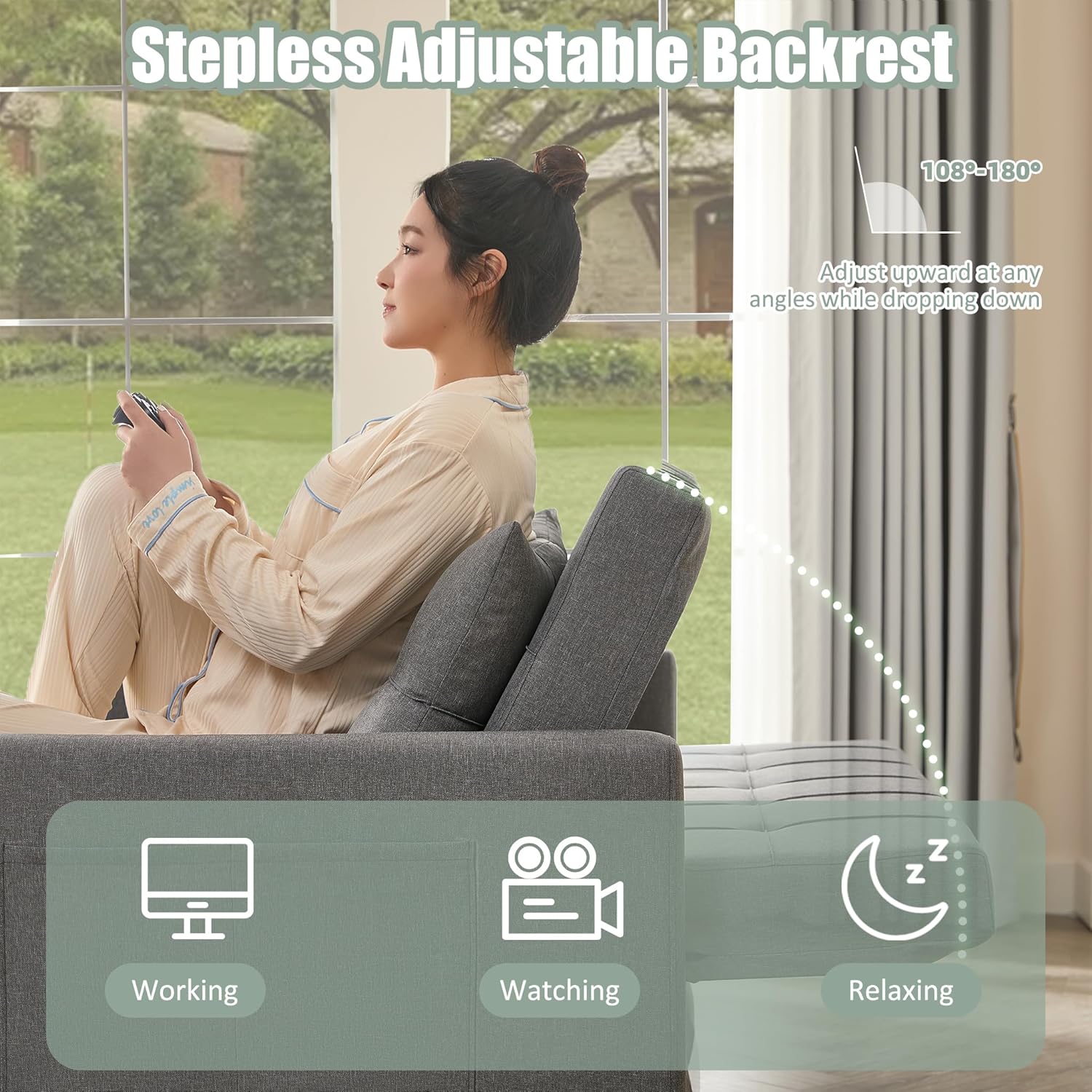 52" Sleeper Sofa with Pull-Out Bed, 3-in-1 Convertible Sofa Bed, Loveseat with Stepless Adjustable Backrest and Side Pocket, for Living Room Dorm Apartment, Linen, Light Gray