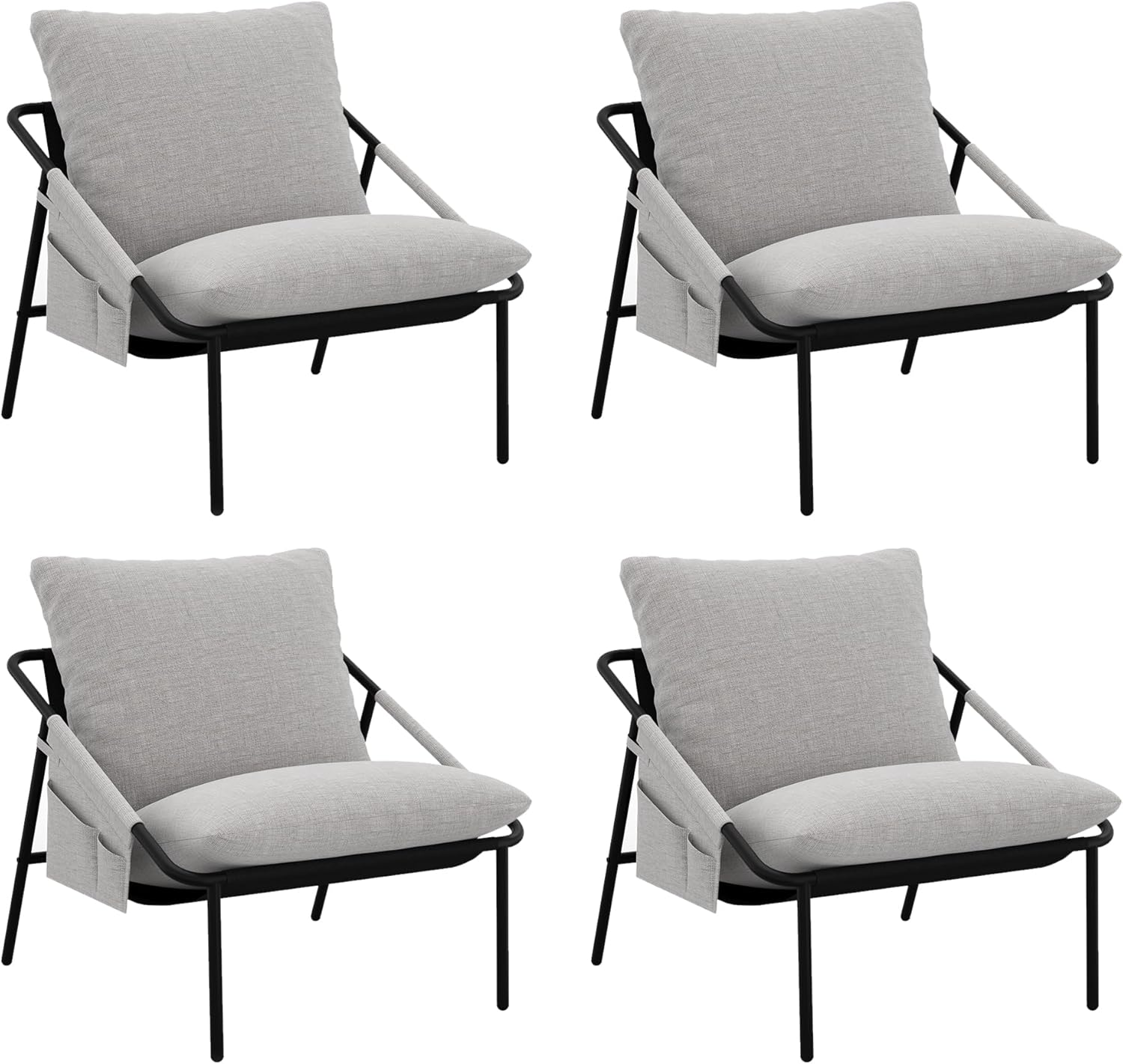 Apicizon Accent Chairs Set of 2, Cozy Soft Living Room Chairs, Modern Metal Frame Reading Chair with Pockets Back Pillow, Comfortable Accent Chair for Study Room Bedroom Office, Beige